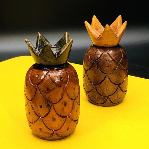 Vintage Wooden Pineapple Fruit Candleholder PAIR Tropical Tiki Bar Room Decor - Picture 3 of 10